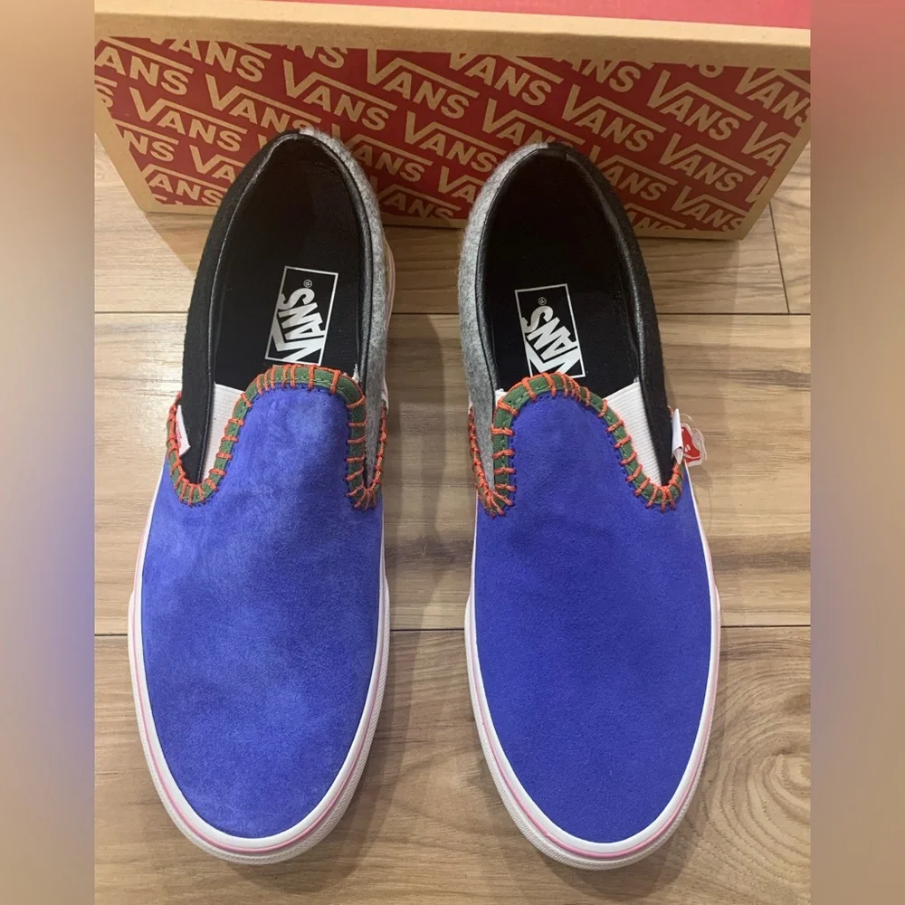 Vans Classic Slip-On (Blanket Stitch) Multi/BlancDeBlanc Men's 6.0, Women's 7.5M